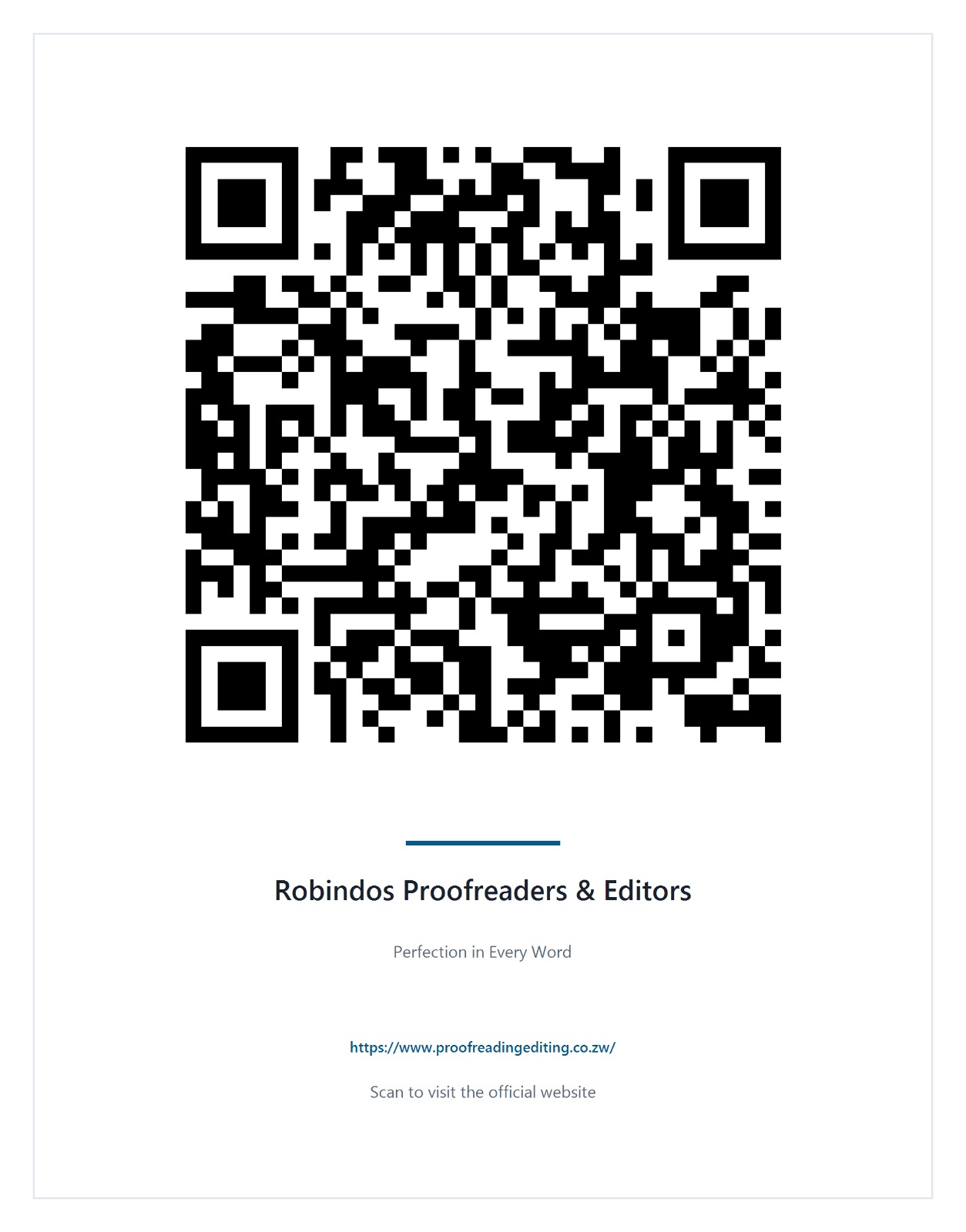 QR code for Robindos proofreading and editing services in Zimbabwe